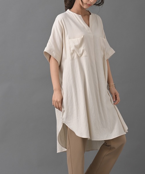 R・P・S　pura（アールピーエスピューラ）の「【WEB限定】pura　ダブルポケットスキッパーチュニック（ワンピース・レディース・ブラック/オフホワイト/アイボリー/ライトカーキ・M）」の3枚目の写真