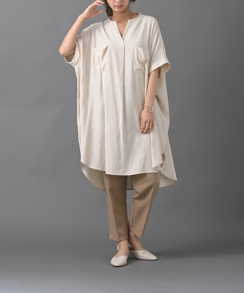 R・P・S　pura（アールピーエスピューラ）の「【WEB限定】pura　ダブルポケットスキッパーチュニック（ワンピース・レディース・ブラック/オフホワイト/アイボリー/ライトカーキ・M）」の6枚目の写真