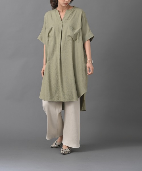 R・P・S　pura（アールピーエスピューラ）の「【WEB限定】pura　ダブルポケットスキッパーチュニック（ワンピース・レディース・ブラック/オフホワイト/アイボリー/ライトカーキ・M）」の8枚目の写真