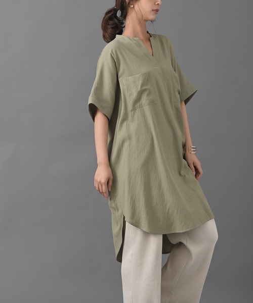 R・P・S　pura（アールピーエスピューラ）の「【WEB限定】pura　ダブルポケットスキッパーチュニック（ワンピース・レディース・ブラック/オフホワイト/アイボリー/ライトカーキ・M）」の18枚目の写真