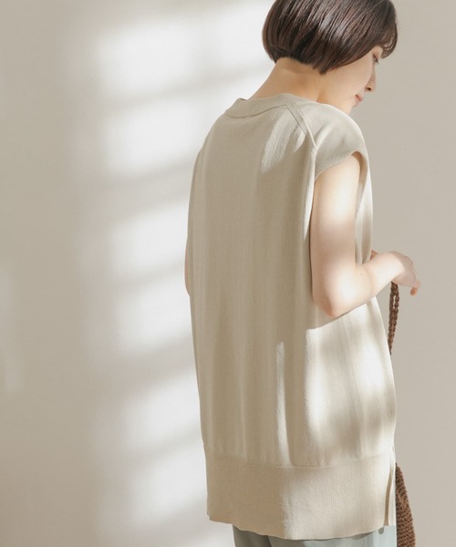 FORK&SPOON（フォークアンドスプーン）の「FORK&SPOON　ペーパーノースリーブニット（ニット/セーター・レディース・ブラック/アイボリー/ライトブラウン・ONE）」の4枚目の写真