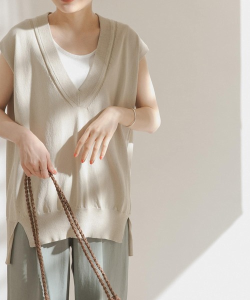 FORK&SPOON（フォークアンドスプーン）の「FORK&SPOON　ペーパーノースリーブニット（ニット/セーター・レディース・ブラック/アイボリー/ライトブラウン・ONE）」の6枚目の写真