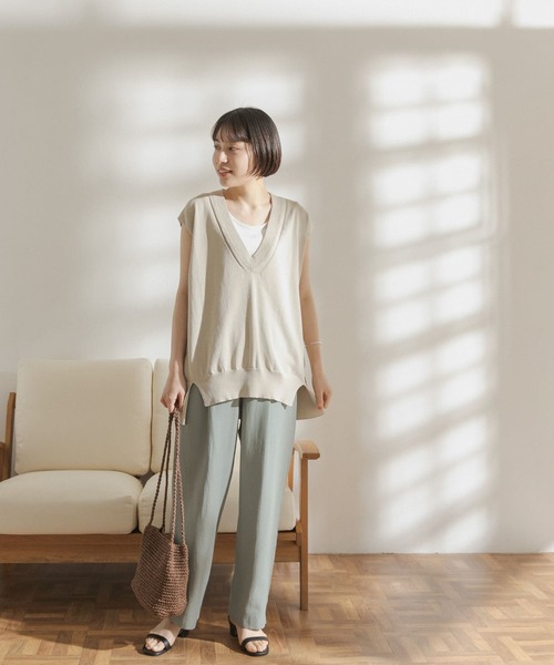 FORK&SPOON（フォークアンドスプーン）の「FORK&SPOON　ペーパーノースリーブニット（ニット/セーター・レディース・ブラック/アイボリー/ライトブラウン・ONE）」の9枚目の写真