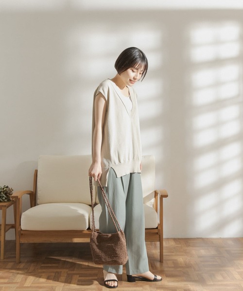 FORK&SPOON（フォークアンドスプーン）の「FORK&SPOON　ペーパーノースリーブニット（ニット/セーター・レディース・ブラック/アイボリー/ライトブラウン・ONE）」の10枚目の写真