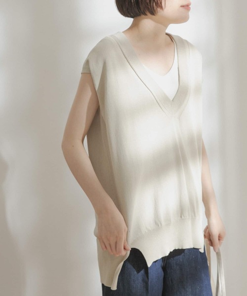 FORK&SPOON（フォークアンドスプーン）の「FORK&SPOON　ペーパーノースリーブニット（ニット/セーター・レディース・ブラック/アイボリー/ライトブラウン・ONE）」の11枚目の写真