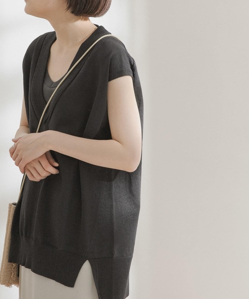 FORK&SPOON（フォークアンドスプーン）の「FORK&SPOON　ペーパーノースリーブニット（ニット/セーター・レディース・ブラック/アイボリー/ライトブラウン・ONE）」の18枚目の写真