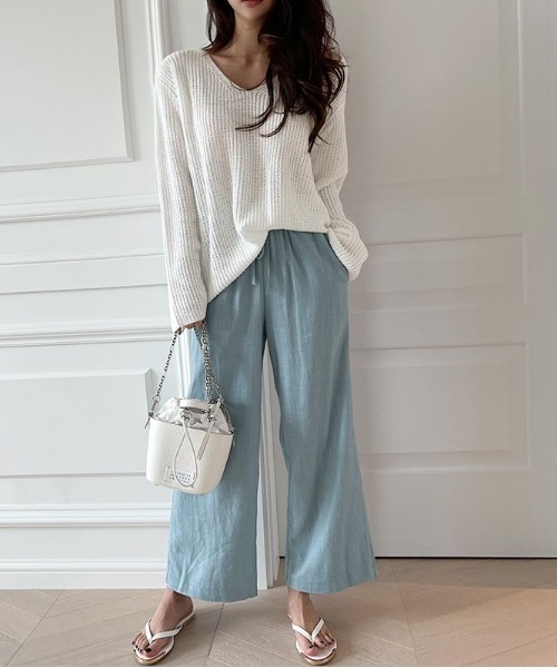 NANING9（ナンニング）の「NANING9 ベーシックリネンワイドパンツ（その他パンツ・レディース・アイボリー/ベージュ/スカイブルー・FREE）」の3枚目の写真