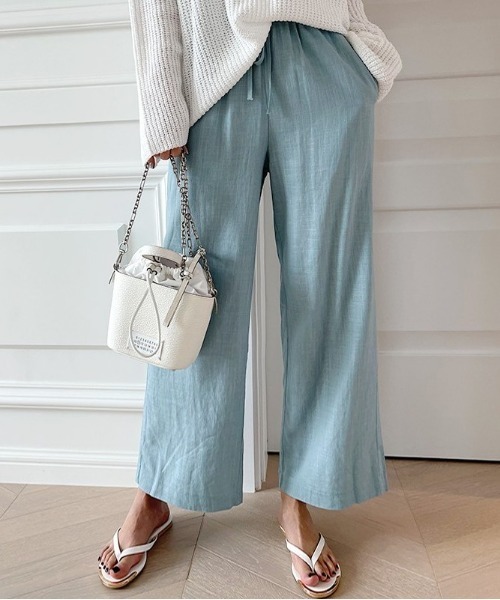 NANING9（ナンニング）の「NANING9 ベーシックリネンワイドパンツ（その他パンツ・レディース・アイボリー/ベージュ/スカイブルー・FREE）」の4枚目の写真