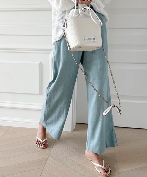 NANING9（ナンニング）の「NANING9 ベーシックリネンワイドパンツ（その他パンツ・レディース・アイボリー/ベージュ/スカイブルー・FREE）」の7枚目の写真