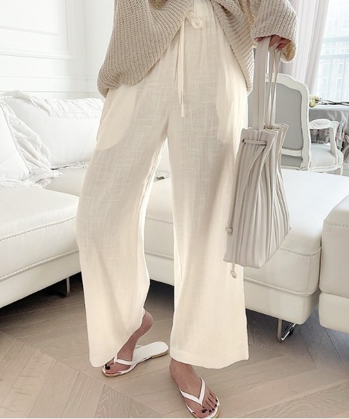 NANING9（ナンニング）の「NANING9 ベーシックリネンワイドパンツ（その他パンツ・レディース・アイボリー/ベージュ/スカイブルー・FREE）」の12枚目の写真