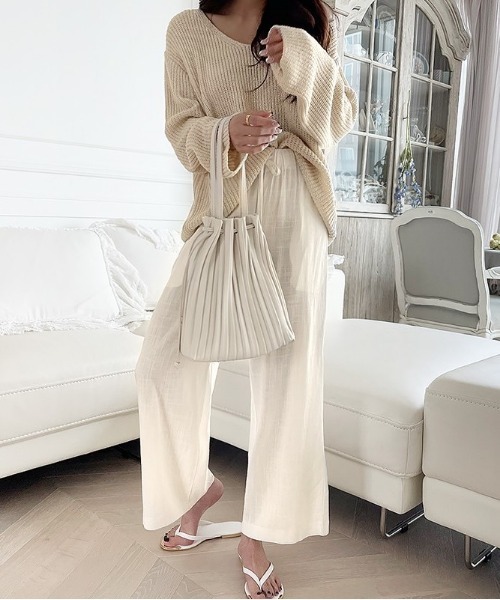 NANING9（ナンニング）の「NANING9 ベーシックリネンワイドパンツ（その他パンツ・レディース・アイボリー/ベージュ/スカイブルー・FREE）」の10枚目の写真