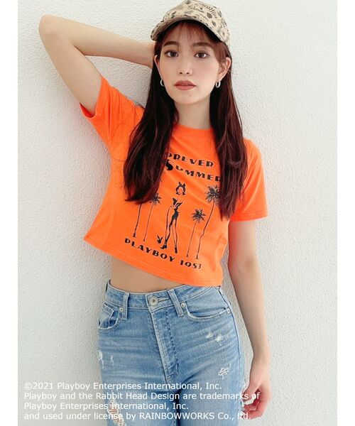 PLAYBOY（プレイボーイ）の「PLAYBOY FOREVER SUMMER ショートTシャツ（Tシャツ/カットソー・レディース・オフホワイト/オレンジ/ブラック・FREE）」の3枚目の写真