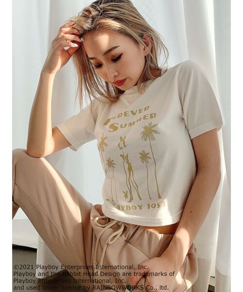 PLAYBOY（プレイボーイ）の「PLAYBOY FOREVER SUMMER ショートTシャツ（Tシャツ/カットソー・レディース・オフホワイト/オレンジ/ブラック・FREE）」の7枚目の写真