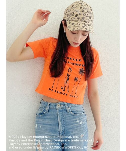 PLAYBOY（プレイボーイ）の「PLAYBOY FOREVER SUMMER ショートTシャツ（Tシャツ/カットソー・レディース・オフホワイト/オレンジ/ブラック・FREE）」の13枚目の写真