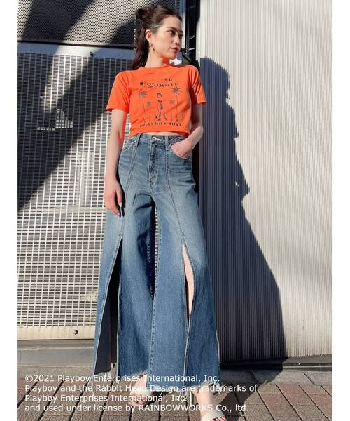 PLAYBOY（プレイボーイ）の「PLAYBOY FOREVER SUMMER ショートTシャツ（Tシャツ/カットソー・レディース・オフホワイト/オレンジ/ブラック・FREE）」の14枚目の写真