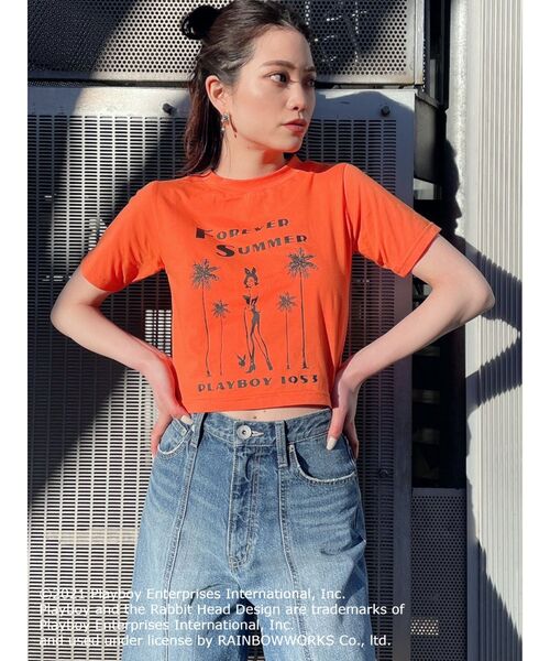PLAYBOY（プレイボーイ）の「PLAYBOY FOREVER SUMMER ショートTシャツ（Tシャツ/カットソー・レディース・オフホワイト/オレンジ/ブラック・FREE）」の18枚目の写真