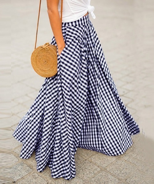 ABITOKYO(アビトーキョー)の「マキシ丈ギンガムチェックボリュウームスカート(スカート・レディース・ブラック/ブルー・S/M)」の1枚目の写真