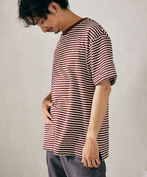 JOURNAL STANDARD relume（ジャーナルスタンダード　レリューム）の「インレイ ボーダーTシャツ（Tシャツ/カットソー・メンズ・ブラック/ホワイト/ネイビー/ボルドー・MEDIUM/LARGE）」の4枚目の写真