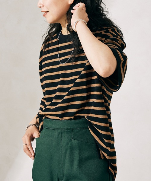 JOURNAL STANDARD relume（ジャーナルスタンダード　レリューム）の「インレイ ボーダーTシャツ（Tシャツ/カットソー・メンズ・ブラック/ホワイト/ネイビー/ボルドー・MEDIUM/LARGE）」の2枚目の写真