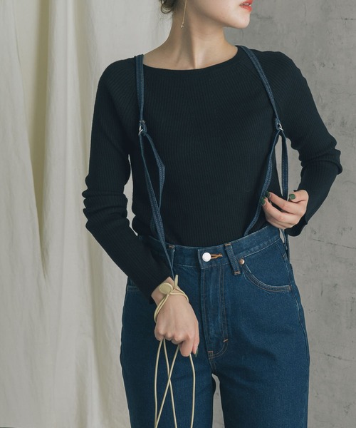 URBAN RESEARCH ROSSO WOMEN（アーバンリサーチ　ロッソ）の「ウォッシャブルリブボートネックニット（ニット/セーター・レディース・ベージュ/パープル系その他/ダークブラウン/ブラック・FREE）」の2枚目の写真