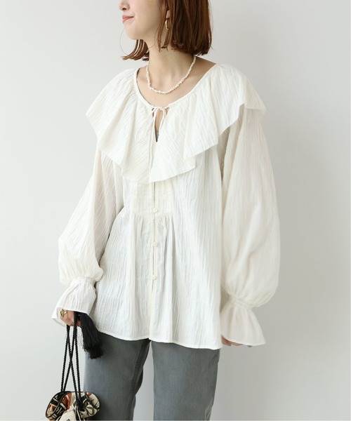 Simplicite(サンプリシテ)の「ジャカードストライプ フリルブラウス(シャツ/ブラウス・レディース・ブラック/ホワイト・FREE)」の22枚目の写真