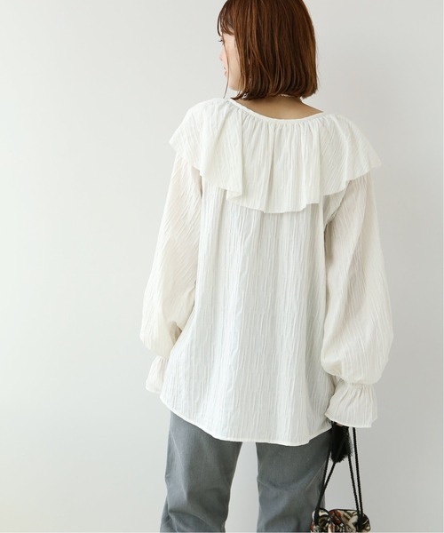 Simplicite(サンプリシテ)の「ジャカードストライプ フリルブラウス(シャツ/ブラウス・レディース・ブラック/ホワイト・FREE)」の7枚目の写真