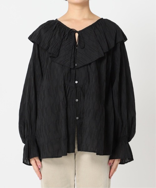 Simplicite(サンプリシテ)の「ジャカードストライプ フリルブラウス(シャツ/ブラウス・レディース・ブラック/ホワイト・FREE)」の4枚目の写真