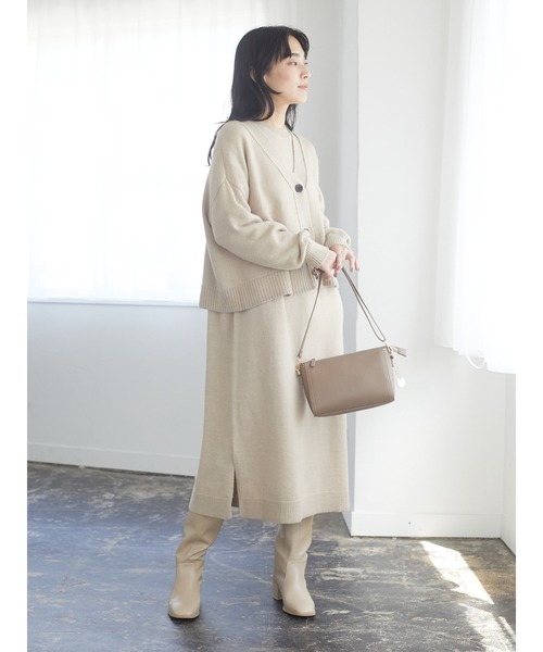 Green　Parks（グリーンパークス）の「ショート丈ニットカーデ＊（カーディガン/ボレロ・レディース・ベージュ/ブラック/カーキ・FREE）」の4枚目の写真