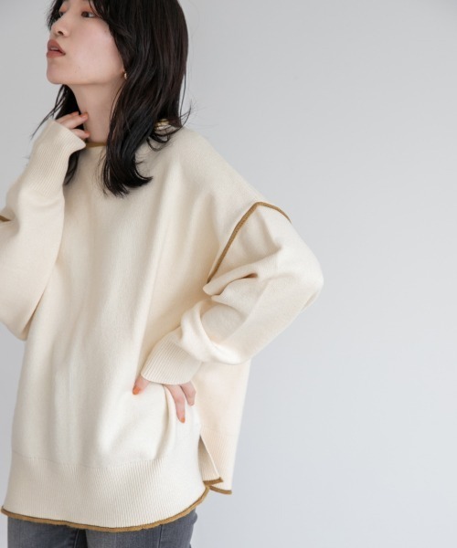 LOWRYS FARM（ローリーズファーム）の「２ＷＡＹパイピングプルオーバーＬＳ　216149（ニット/セーター・レディース・ホワイト/ブラック/グリーン/アイボリー・FREE）」の2枚目の写真