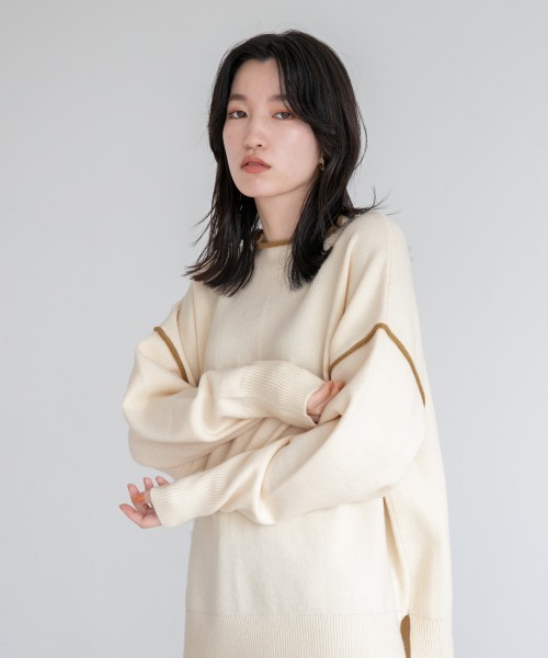 LOWRYS FARM（ローリーズファーム）の「２ＷＡＹパイピングプルオーバーＬＳ　216149（ニット/セーター・レディース・ホワイト/ブラック/グリーン/アイボリー・FREE）」の9枚目の写真