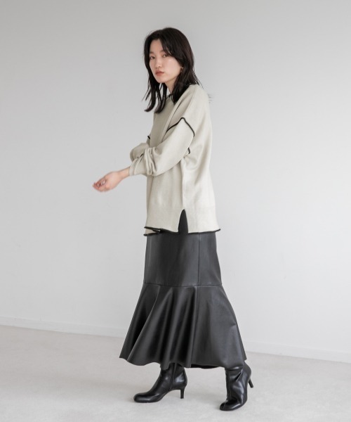 LOWRYS FARM（ローリーズファーム）の「２ＷＡＹパイピングプルオーバーＬＳ　216149（ニット/セーター・レディース・ホワイト/ブラック/グリーン/アイボリー・FREE）」の5枚目の写真