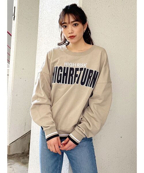 GYDA（ジェイダ）の「HIGHRISK HIGHRETURNバイカラーリブ スウェットトップス（スウェット・レディース・ベージュ/オフホワイト/カーキ・FREE）」の4枚目の写真