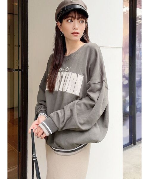 GYDA（ジェイダ）の「HIGHRISK HIGHRETURNバイカラーリブ スウェットトップス（スウェット・レディース・ベージュ/オフホワイト/カーキ・FREE）」の7枚目の写真