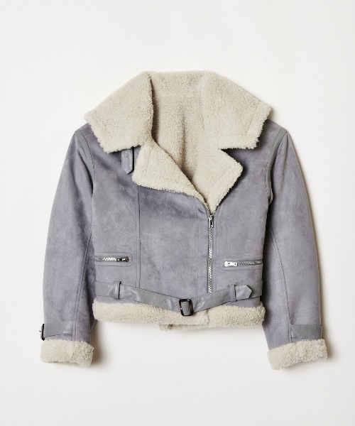 REDYAZEL(レディアゼル)の「フェイクムートンコンパクトライダースジャケット(ムートンコート・レディース・ライトグレー/ベージュ/グリーン・SMALL/MEDIUM)」の11枚目の写真