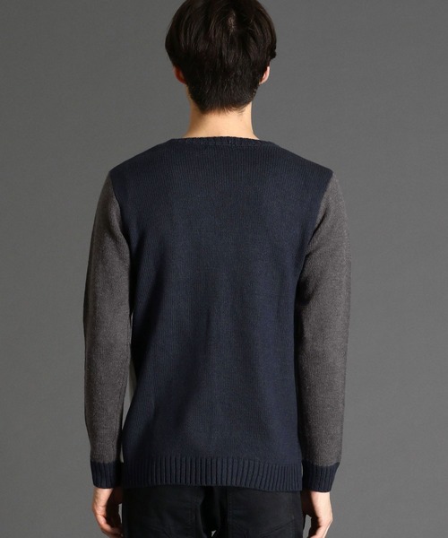 HIDEAWAYS NICOLE（ハイダウェイニコル）の「ブロッキングクルーネックニット（ニット/セーター・メンズ・ブラック/ネイビー/オフホワイト/トリコロール・MEDIUM/LARGE/X-LARGE）」の8枚目の写真