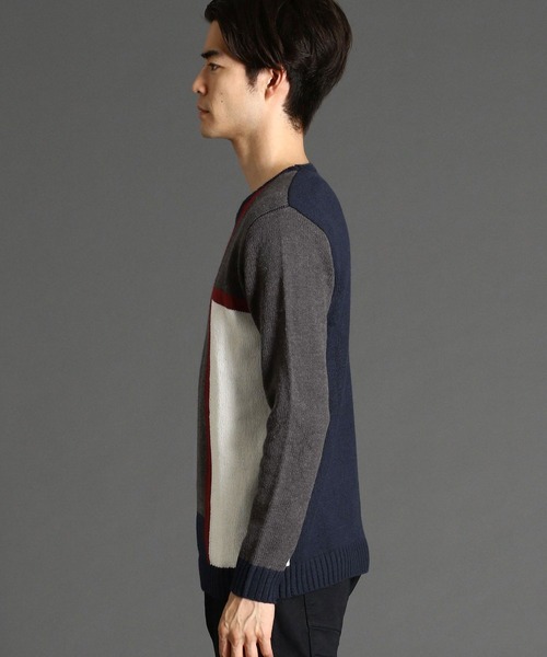 HIDEAWAYS NICOLE（ハイダウェイニコル）の「ブロッキングクルーネックニット（ニット/セーター・メンズ・ブラック/ネイビー/オフホワイト/トリコロール・MEDIUM/LARGE/X-LARGE）」の10枚目の写真