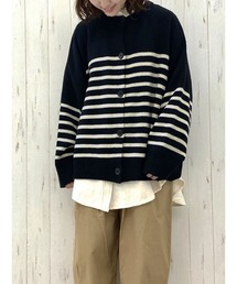 【アンチピリング】前後着ボーダーニットカーディガン