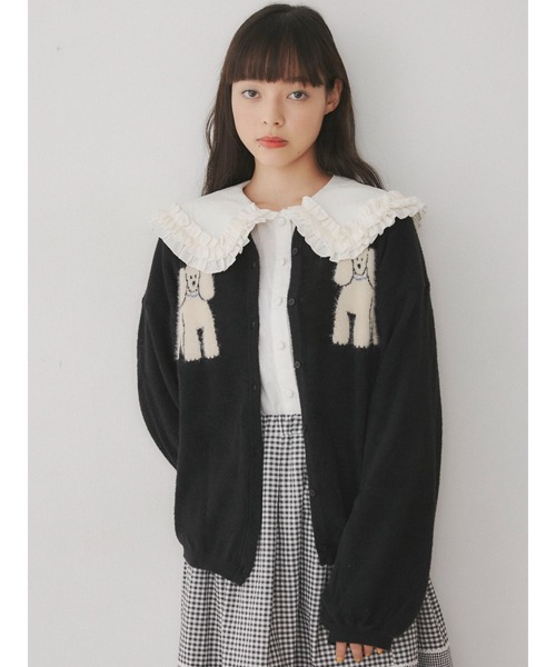 merry jenny（メリージェニー）の「dog&dogニットカーディガン（カーディガン/ボレロ・レディース・アイボリー/ブラック/ブルー・FREE）」の2枚目の写真