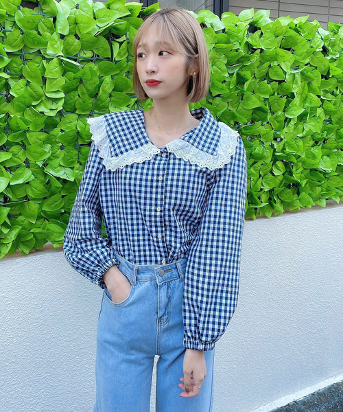 Voyage titty&Co.PETIT(ボヤージュティティアンドコープチ)の「【Voyage titty&Co.】ギンガムレースブラウス(シャツ/ブラウス・レディース・マルチ・FREE)」の4枚目の写真