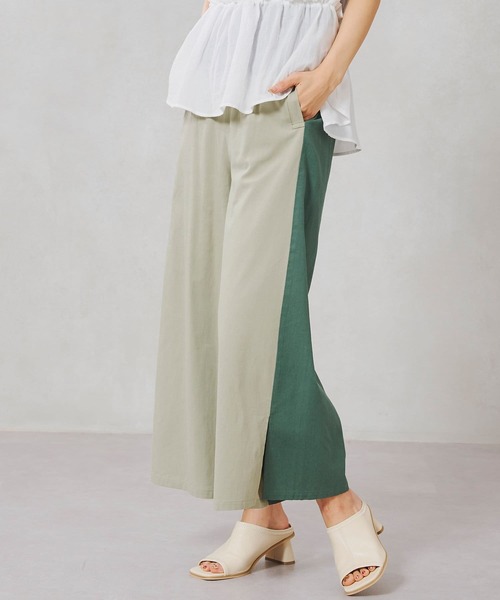 Chez toi(シェトワ)の「フロント切替裾スリットワイドパンツ(その他パンツ・レディース・ベージュ/グレー/グリーン・FREE)」の4枚目の写真
