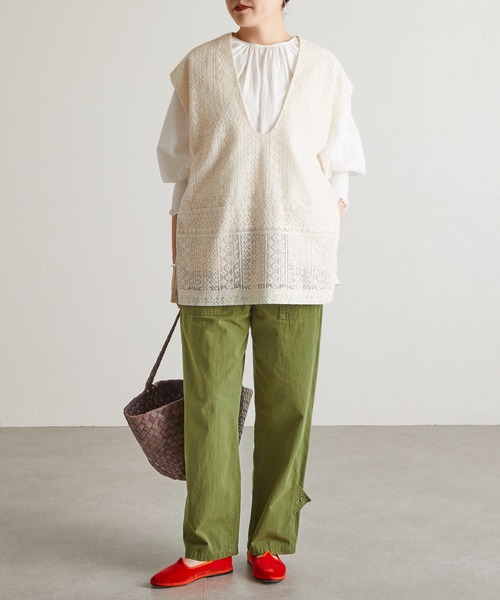 BEARDSLEY(ビアズリー)の「ルーズベイカーパンツ(その他パンツ・レディース・カーキ/ホワイト・FREE)」の4枚目の写真