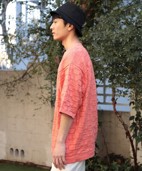 UNION STATION（ユニオンステーション）の「強撚コットン半袖ジャガードセーター（ニット/セーター・メンズ・ライトブルー/ベージュ/オレンジ・M/L）」の10枚目の写真