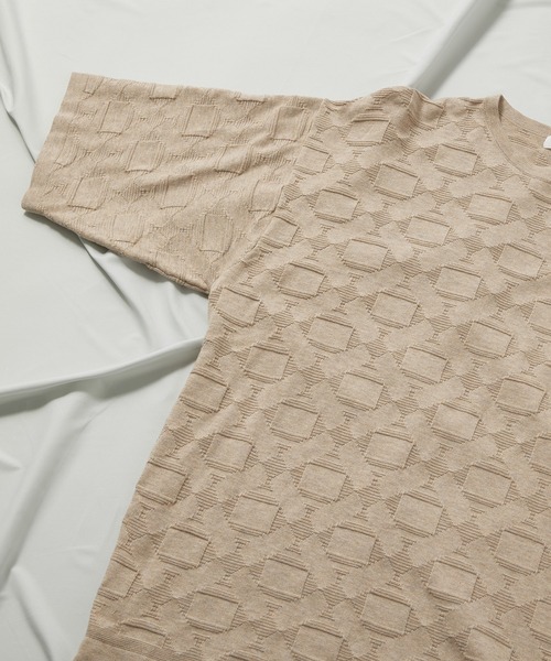 UNION STATION（ユニオンステーション）の「強撚コットン半袖ジャガードセーター（ニット/セーター・メンズ・ライトブルー/ベージュ/オレンジ・M/L）」の16枚目の写真