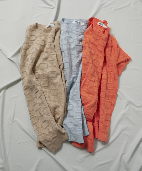 UNION STATION（ユニオンステーション）の「強撚コットン半袖ジャガードセーター（ニット/セーター・メンズ・ライトブルー/ベージュ/オレンジ・M/L）」の22枚目の写真