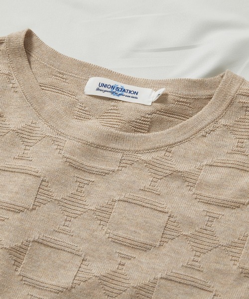 UNION STATION（ユニオンステーション）の「強撚コットン半袖ジャガードセーター（ニット/セーター・メンズ・ライトブルー/ベージュ/オレンジ・M/L）」の11枚目の写真
