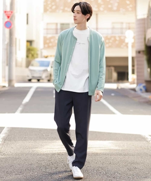 a.v.v（アーヴェヴェ）の「【洗濯機で洗える】なめらかダンボールクルーネックカーディガン（カーディガン/ボレロ・メンズ・ブラック/ミント・46/48/50/44）」の4枚目の写真