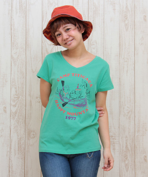 チチカカ(チチカカ)の「ビーバーカヌー・メッセージ Tシャツ(Tシャツ/カットソー・レディース・ホワイト/グリーン/グレー/ネイビー・MEDIUM/LARGE)」の1枚目の写真