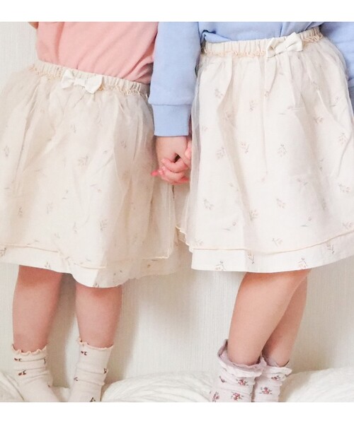 SHOO・LA・RUE（シューラルー）の「◆【90-130cm】チューリップ柄チュール重ねスカート（スカート・キッズ・アイボリー/ベビーピンク・13/12/10/11/09）」の2枚目の写真