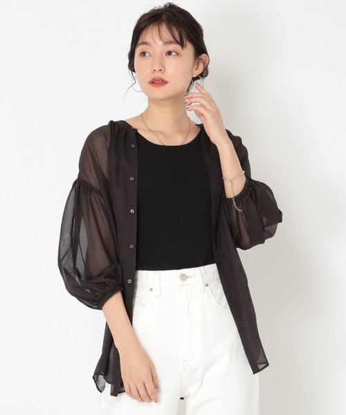 BABYLONE（バビロン）の「BABYLONE / シャイニーボイル2WAYブラウス（シャツ/ブラウス・レディース・ブラック/モカ/ライトベージュ・フリー）」の2枚目の写真