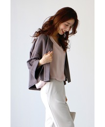 【Ehre style 】 ジャケット ノーカラーショート丈コート オケージョン Ehre style ジャケット ショート丈 アウター ブラック ゆったり
